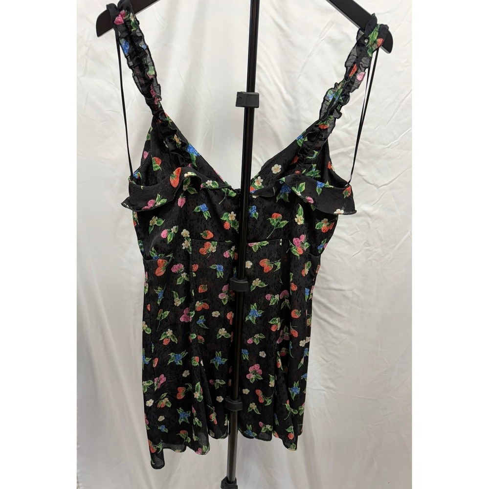 Zara Women Black Berry Floral Print Jacquard Mini Dress Ruffle Tie Front Size M - Picture 5 of 9